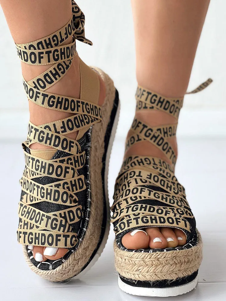 Amozae-Letter Strappy Platform Sandals