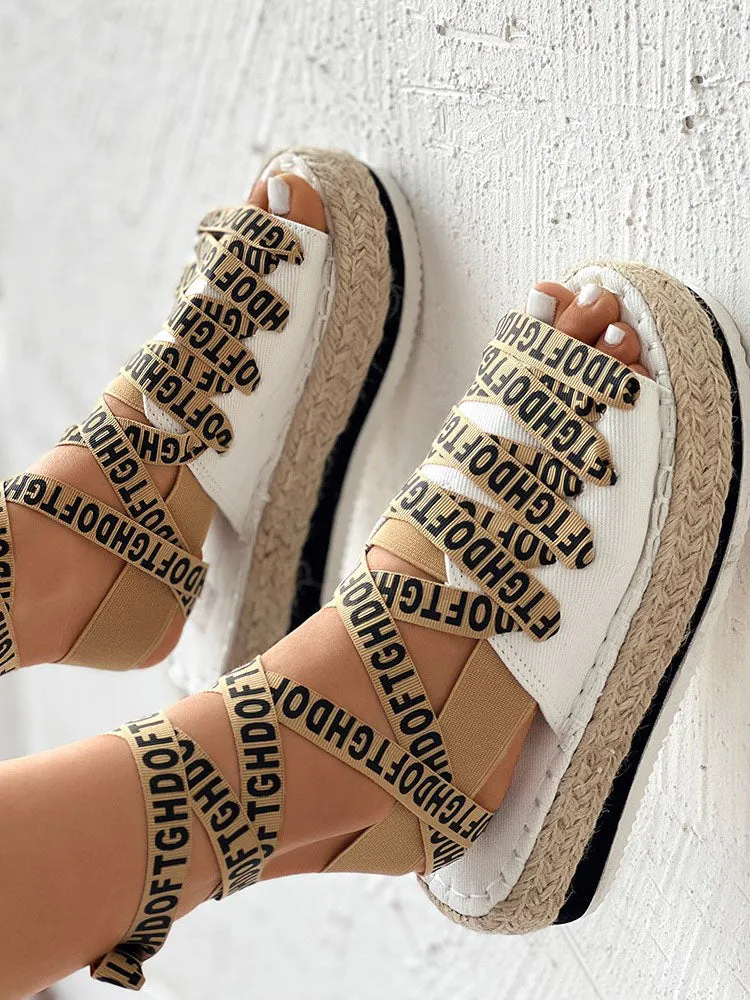 Amozae-Letter Strappy Platform Sandals