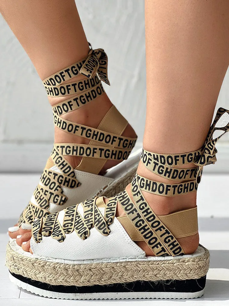 Amozae-Letter Strappy Platform Sandals