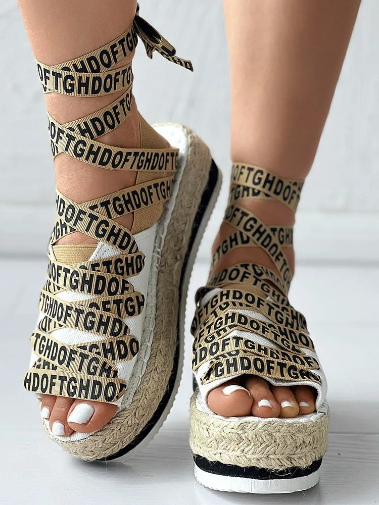 Amozae-Letter Strappy Platform Sandals