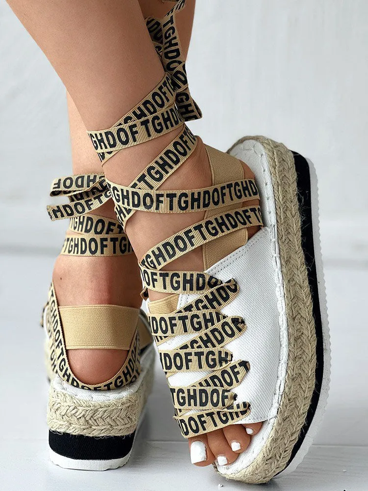 Amozae-Letter Strappy Platform Sandals