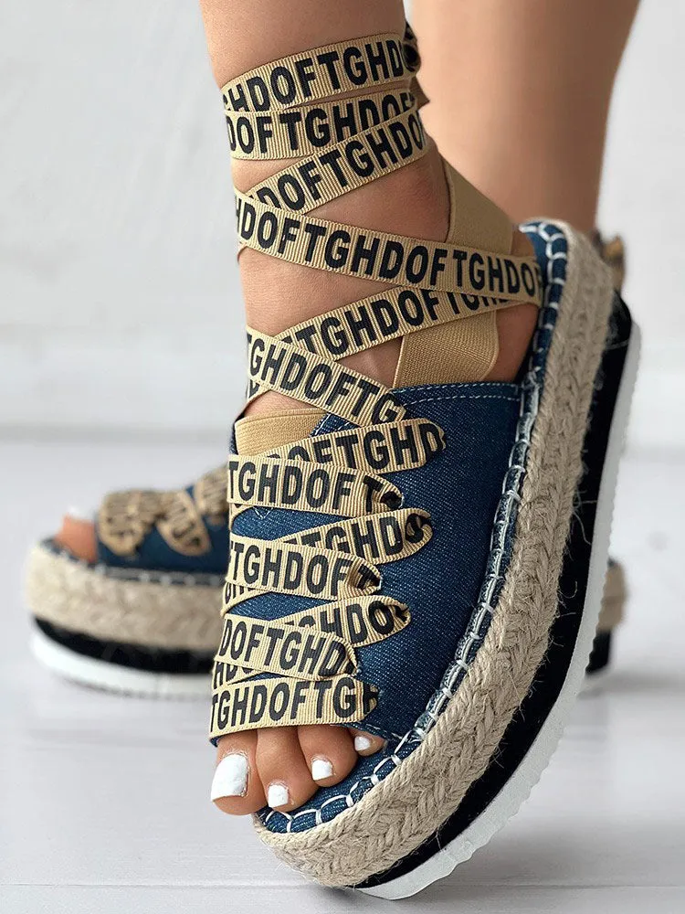 Amozae-Letter Strappy Platform Sandals