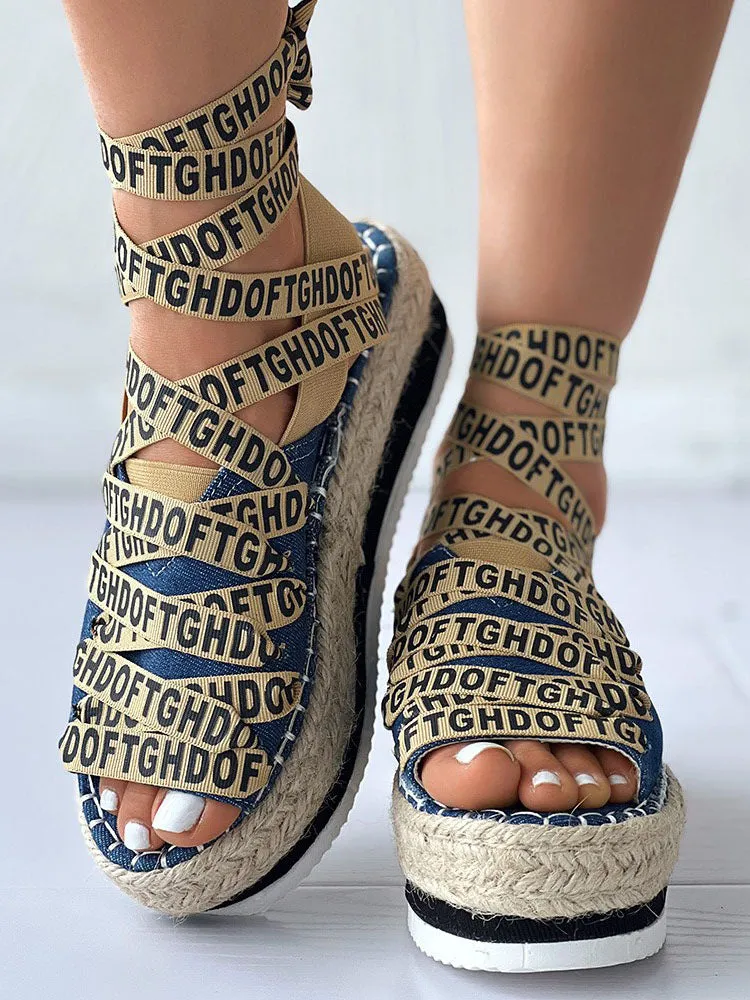 Amozae-Letter Strappy Platform Sandals