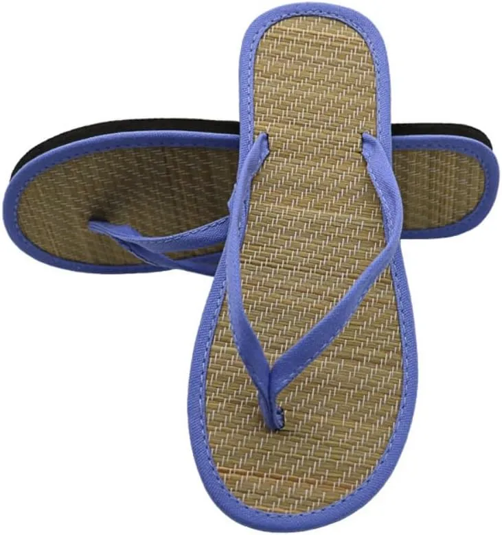 Bamboo Slippers Sandals for Women Tatami Flip Flops Straw Rattan Woven Grass Japanese Slides Non Slip Wooden Zori Beach Travel Hawaiian Summer Indoor House Boho Standing All Day Comfortable Walking