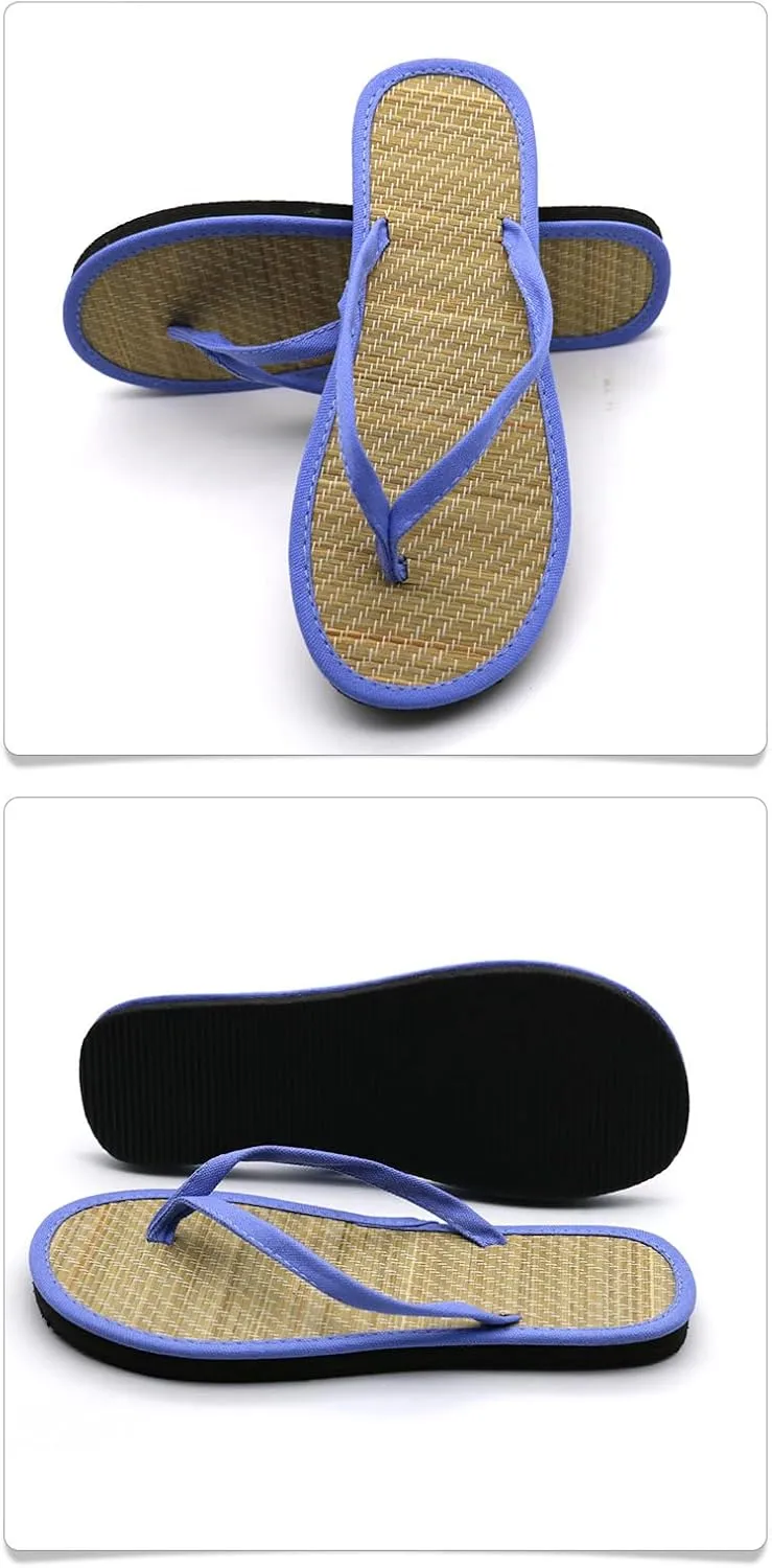 Bamboo Slippers Sandals for Women Tatami Flip Flops Straw Rattan Woven Grass Japanese Slides Non Slip Wooden Zori Beach Travel Hawaiian Summer Indoor House Boho Standing All Day Comfortable Walking