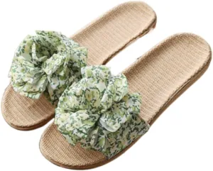 Bamboo Slippers Sandals for Women Tatami Flower Straw Rattan Woven Grass Japanese Slides Non Slip Wooden Zori Beach Travel Hawaiian Summer Indoor House Boho Standing All Day Comfortable Walking