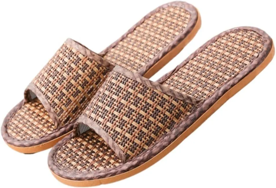 Bamboo Slippers Sandals for Women Tatami Straw Rattan Grass Japanese Slides Non Slip Wooden Zori Beach Travel Hawaiian Summer Indoor House Boho Standing All Day Comfortable Walking Causal Woven