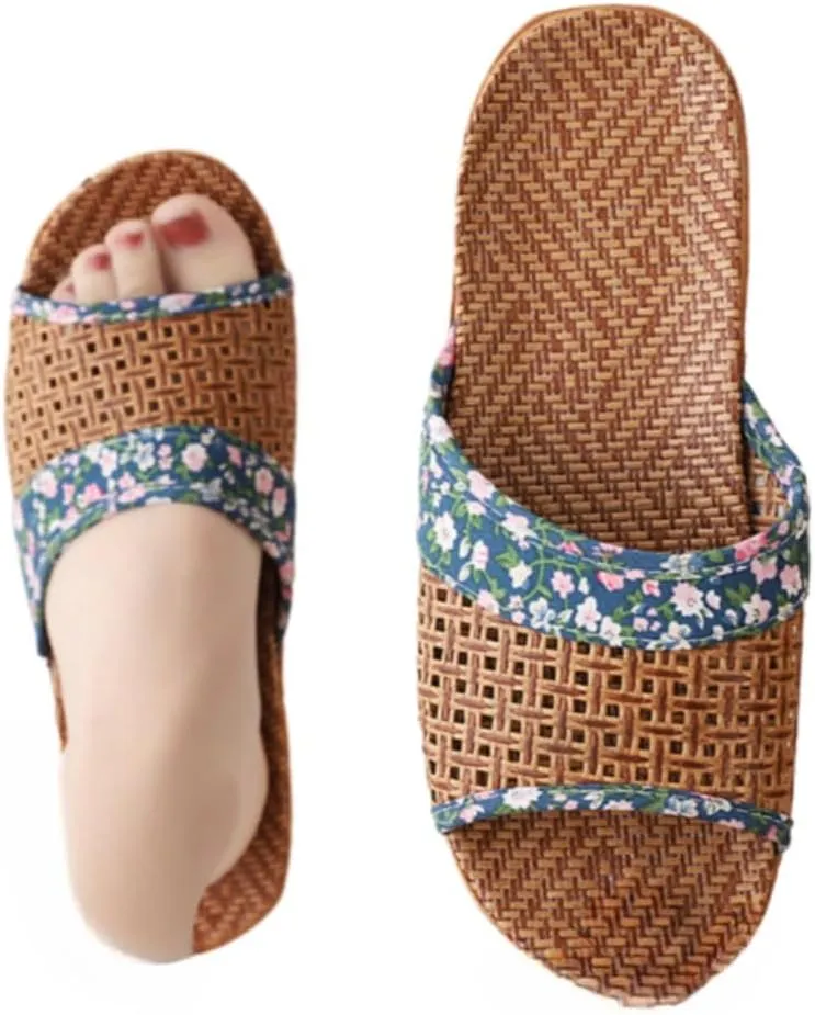 Bamboo Slippers Sandals for Women Tatami Straw Rattan Woven Japanese Slides Non Slip Wooden Zori Beach Travel Hawaiian Summer Indoor House Boho Standing All Day Comfortable Walking Causal Grass