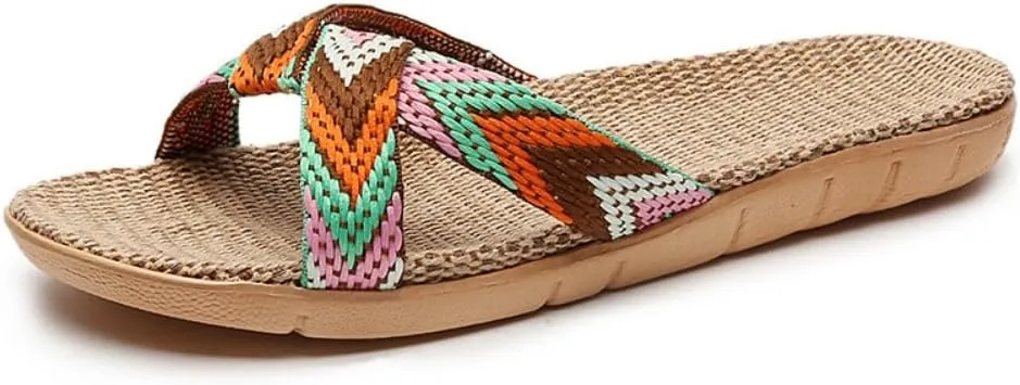 Bamboo Slippers Sandals for Women Tatami Straw Woven Grass Japanese Slides Non Slip Wooden Zori Beach Travel Hawaiian Summer Indoor House Boho Standing All Day Comfortable Walking Causal Rattan