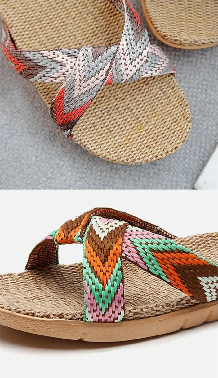 Bamboo Slippers Sandals for Women Tatami Straw Woven Grass Japanese Slides Non Slip Wooden Zori Beach Travel Hawaiian Summer Indoor House Boho Standing All Day Comfortable Walking Causal Rattan