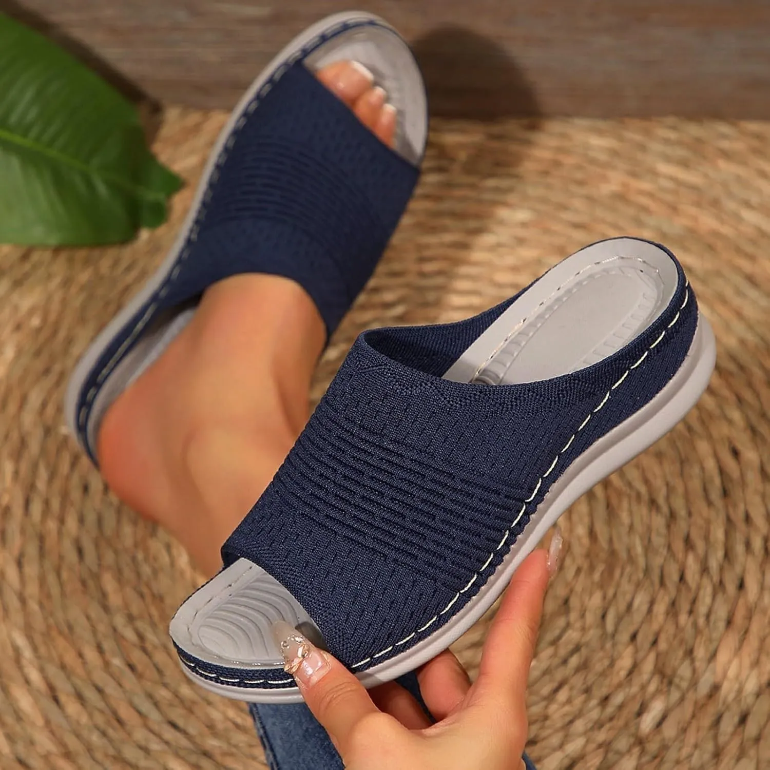 Black Sandals Women Flat Wide Womens Platform Sandals Comfortable Walking Slide Soft Casual Dressy Wedge Slippers