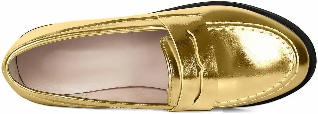 Caradise Women's Patent Leather Loafers Block Heel Slip On Casual Shoes