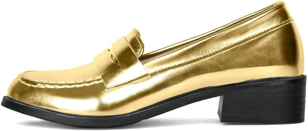 Caradise Women's Patent Leather Loafers Block Heel Slip On Casual Shoes