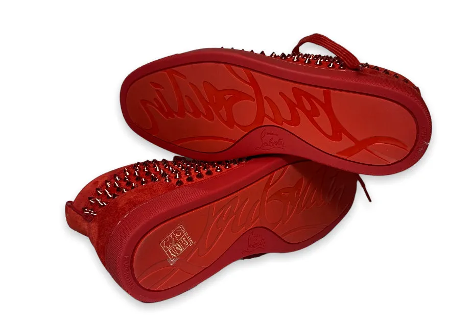 Christian Louboutin Louis Orlato Spike Studs High Cut Men's Red Sneakers - 42