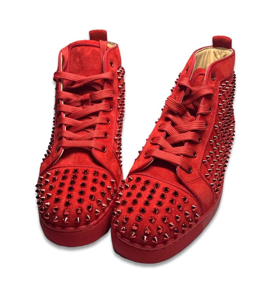Christian Louboutin Louis Orlato Spike Studs High Cut Men's Red Sneakers - 42