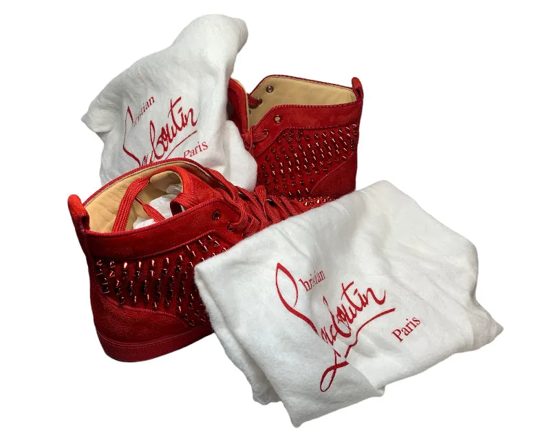 Christian Louboutin Louis Orlato Spike Studs High Cut Men's Red Sneakers - 42