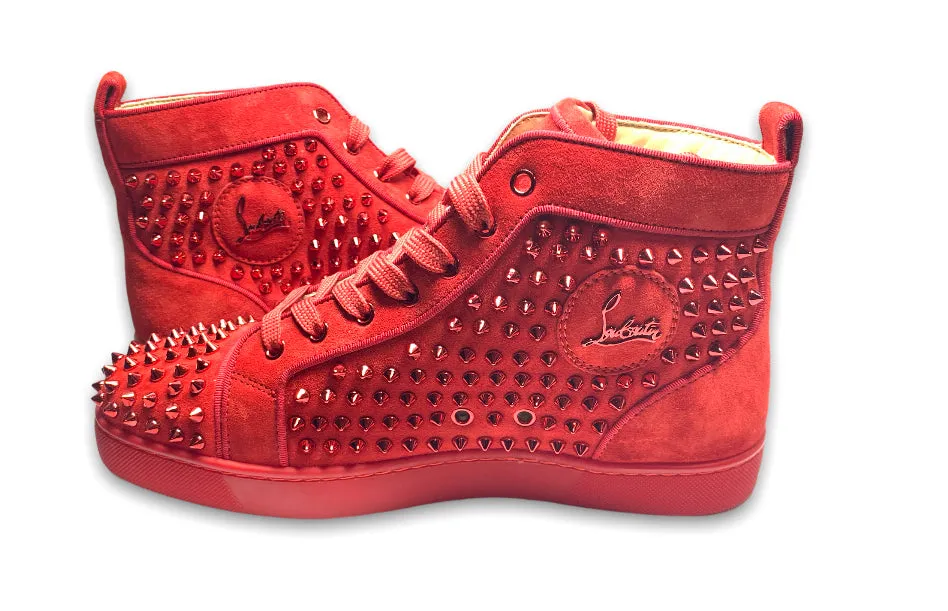 Christian Louboutin Louis Orlato Spike Studs High Cut Men's Red Sneakers - 42