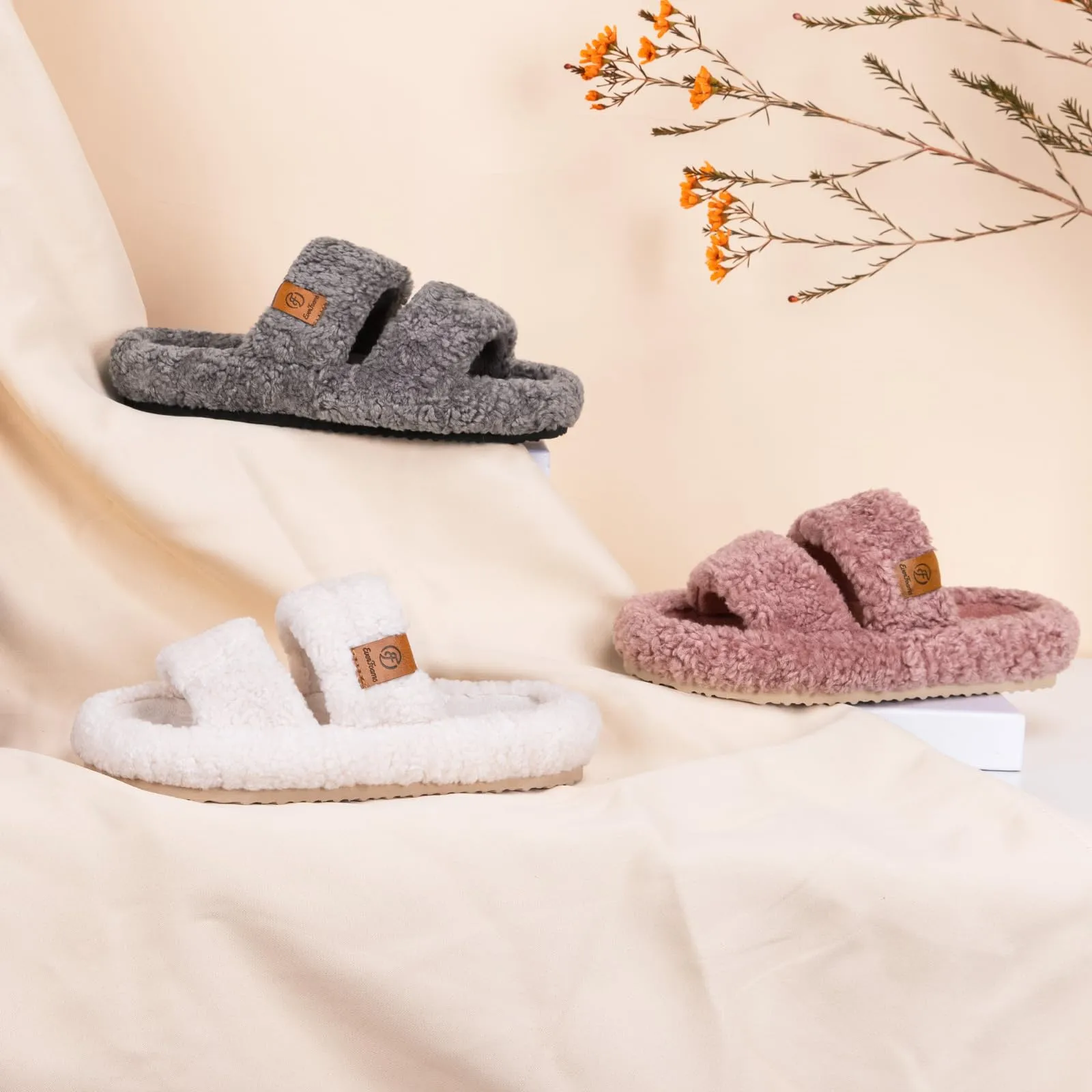 EverFoams Womens Fuzzy Open-toe Slippers Soft Comfy Memory Foam Indoor House Shoes Plum Violet,7-8 US