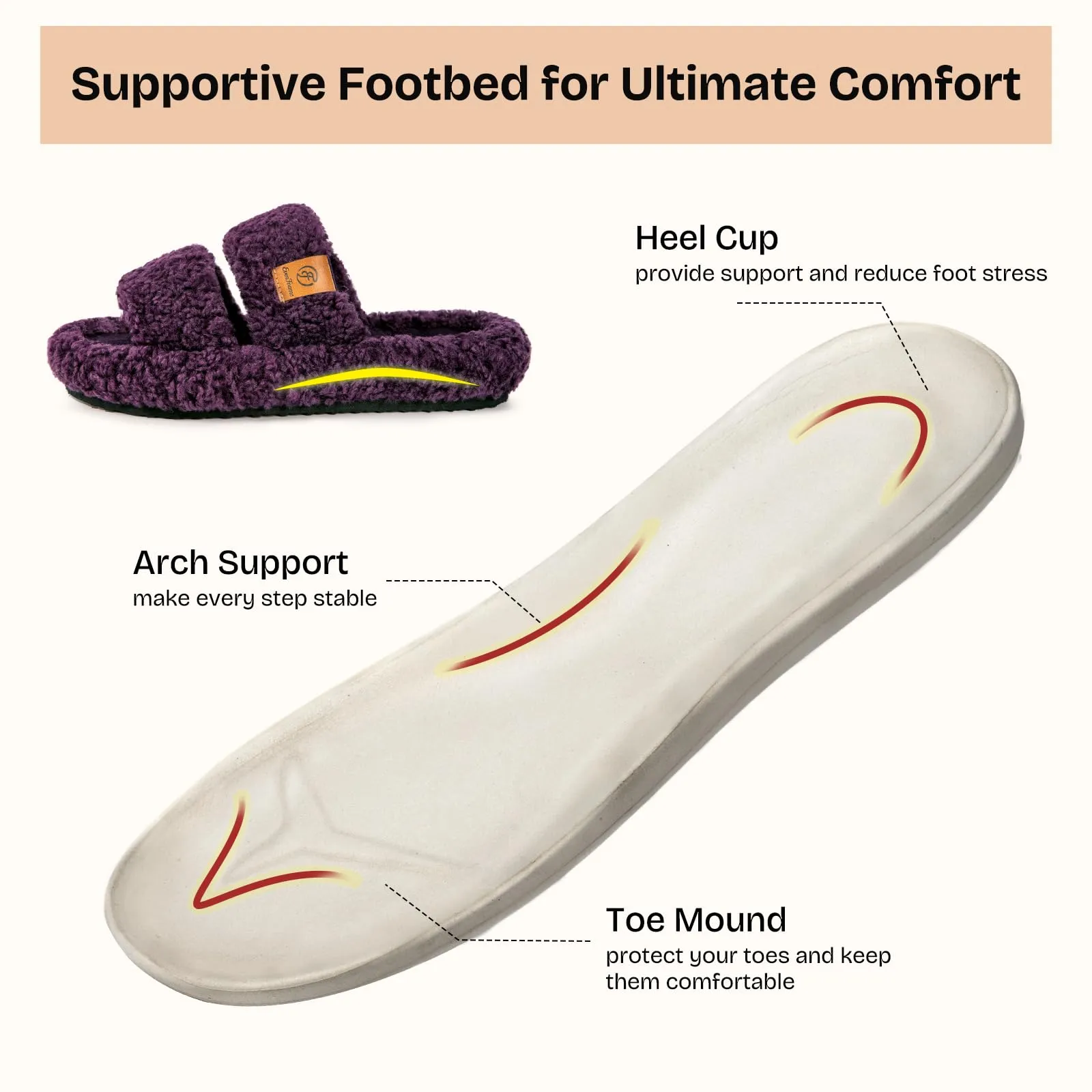 EverFoams Womens Fuzzy Open-toe Slippers Soft Comfy Memory Foam Indoor House Shoes Plum Violet,7-8 US