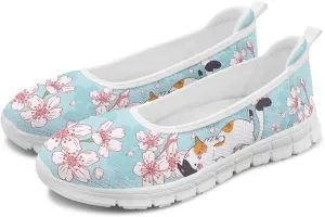 Fashion Sneakers for Women Printing Shoes Lightweight Walking Flying Mesh Casual Slip Ons Comfortable Art Painted Soft Cherry Blossoms ShoesUS Size 6-11
