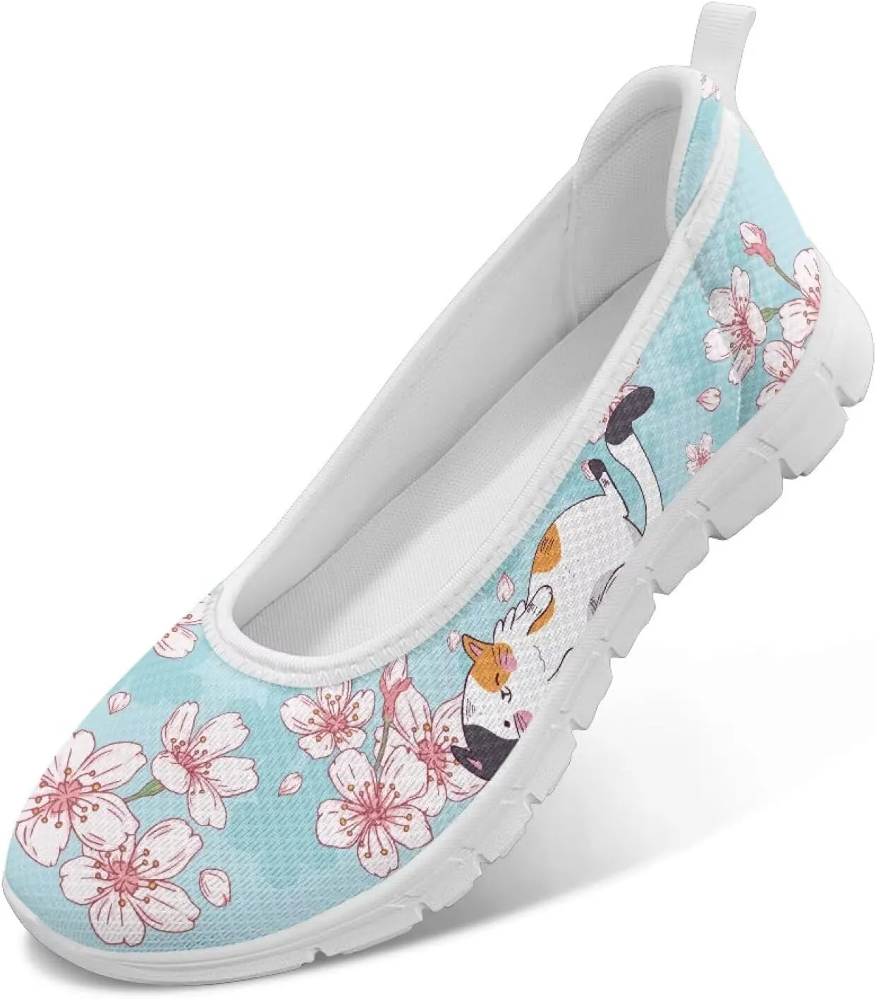 Fashion Sneakers for Women Printing Shoes Lightweight Walking Flying Mesh Casual Slip Ons Comfortable Art Painted Soft Cherry Blossoms ShoesUS Size 6-11