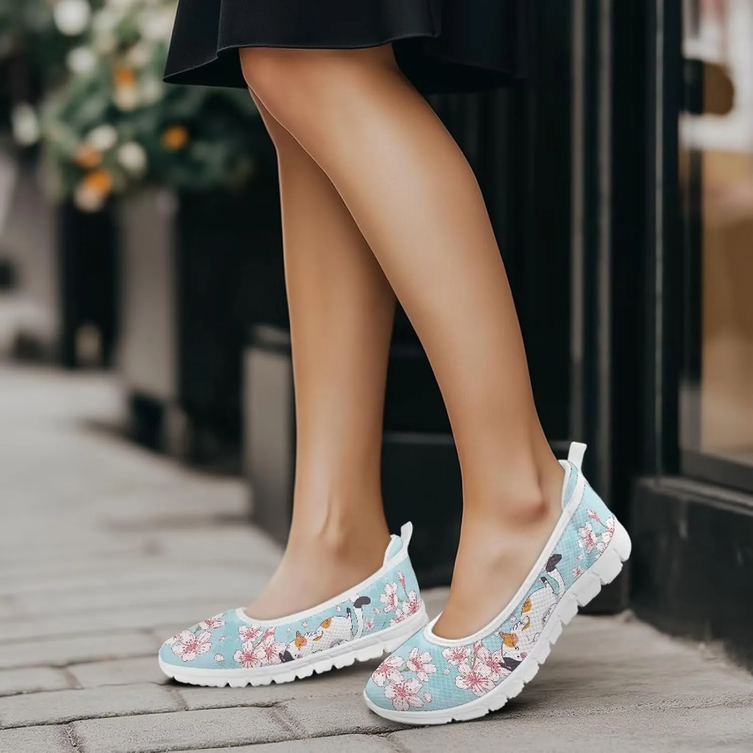 Fashion Sneakers for Women Printing Shoes Lightweight Walking Flying Mesh Casual Slip Ons Comfortable Art Painted Soft Cherry Blossoms ShoesUS Size 6-11