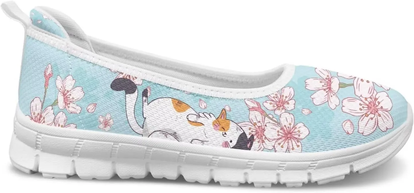 Fashion Sneakers for Women Printing Shoes Lightweight Walking Flying Mesh Casual Slip Ons Comfortable Art Painted Soft Cherry Blossoms ShoesUS Size 6-11