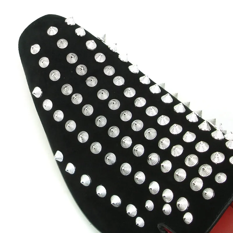 Fiesso Black Suede Silver Spiked Loafers