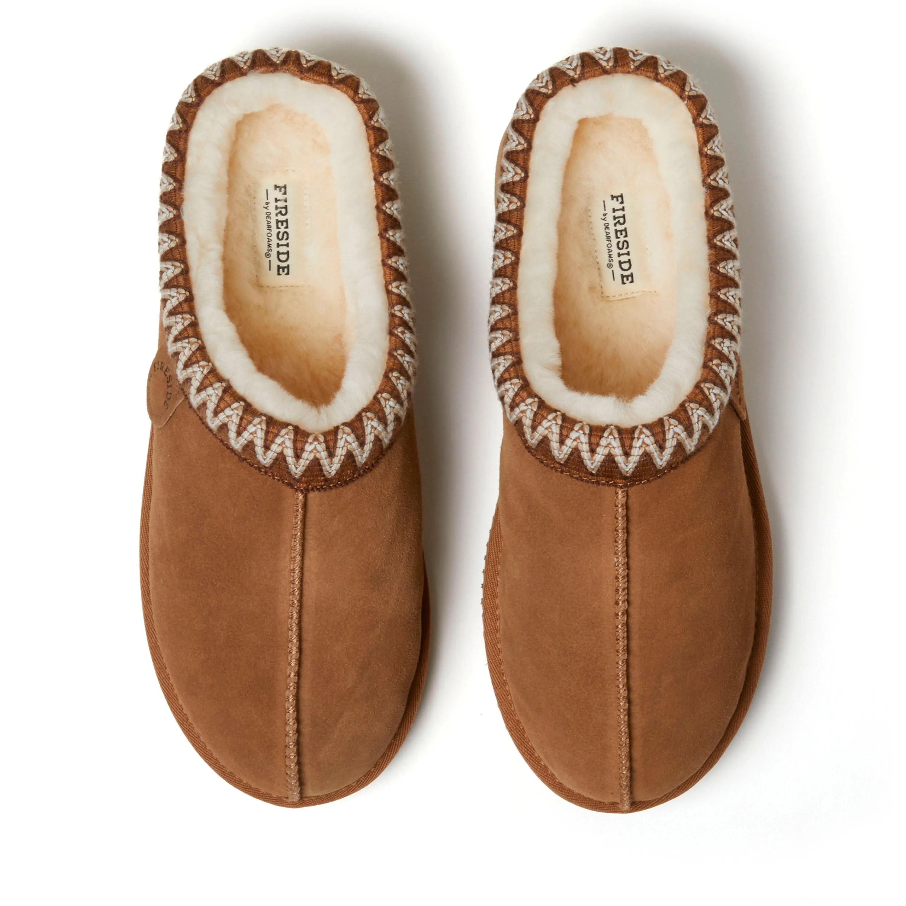 Fireside by Dearfoams Men's Grafton Genuine Shearling Clog Slipper with Taping