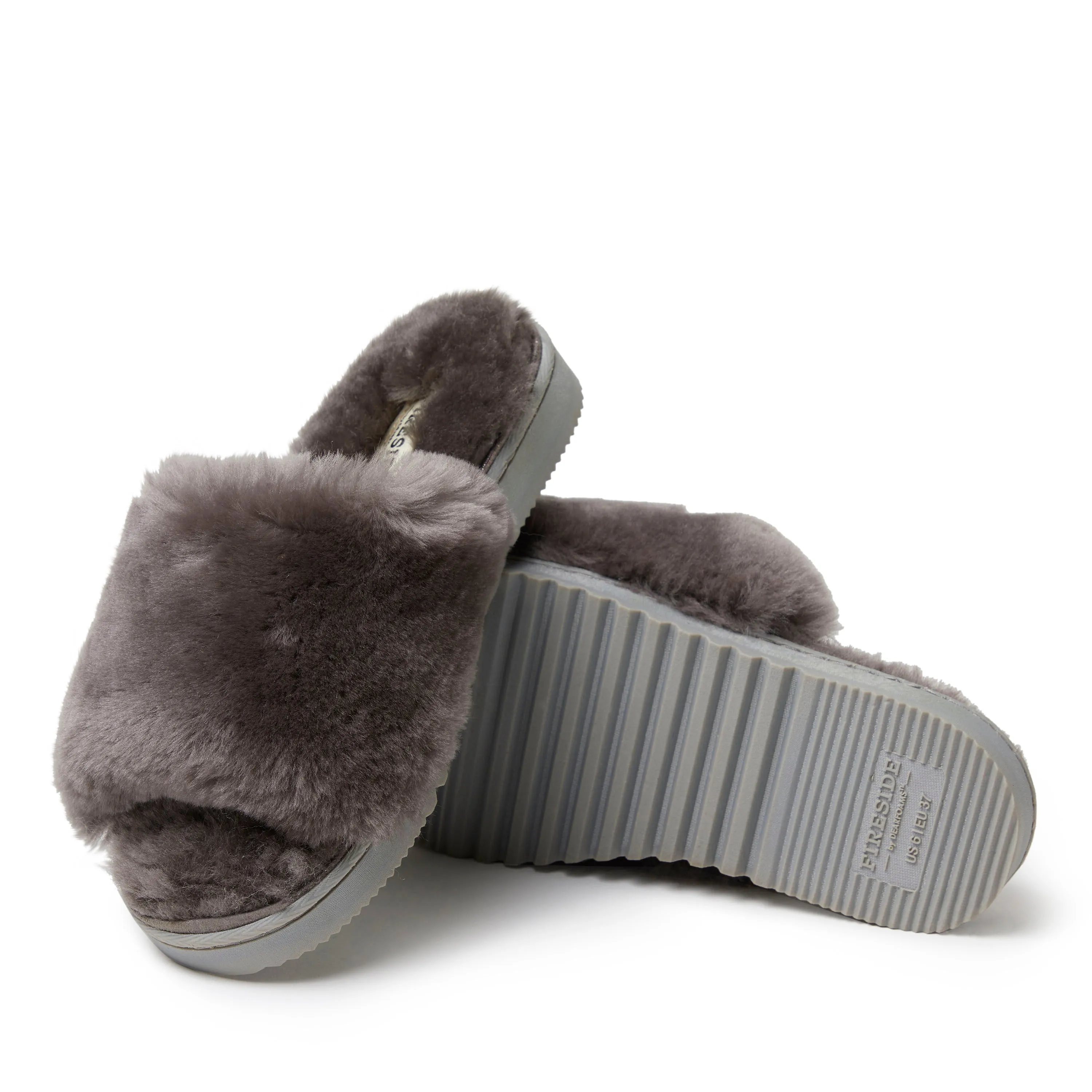 Fireside by Dearfoams Women's Cairns Genuine Shearling Fuzzy Slide Slipper