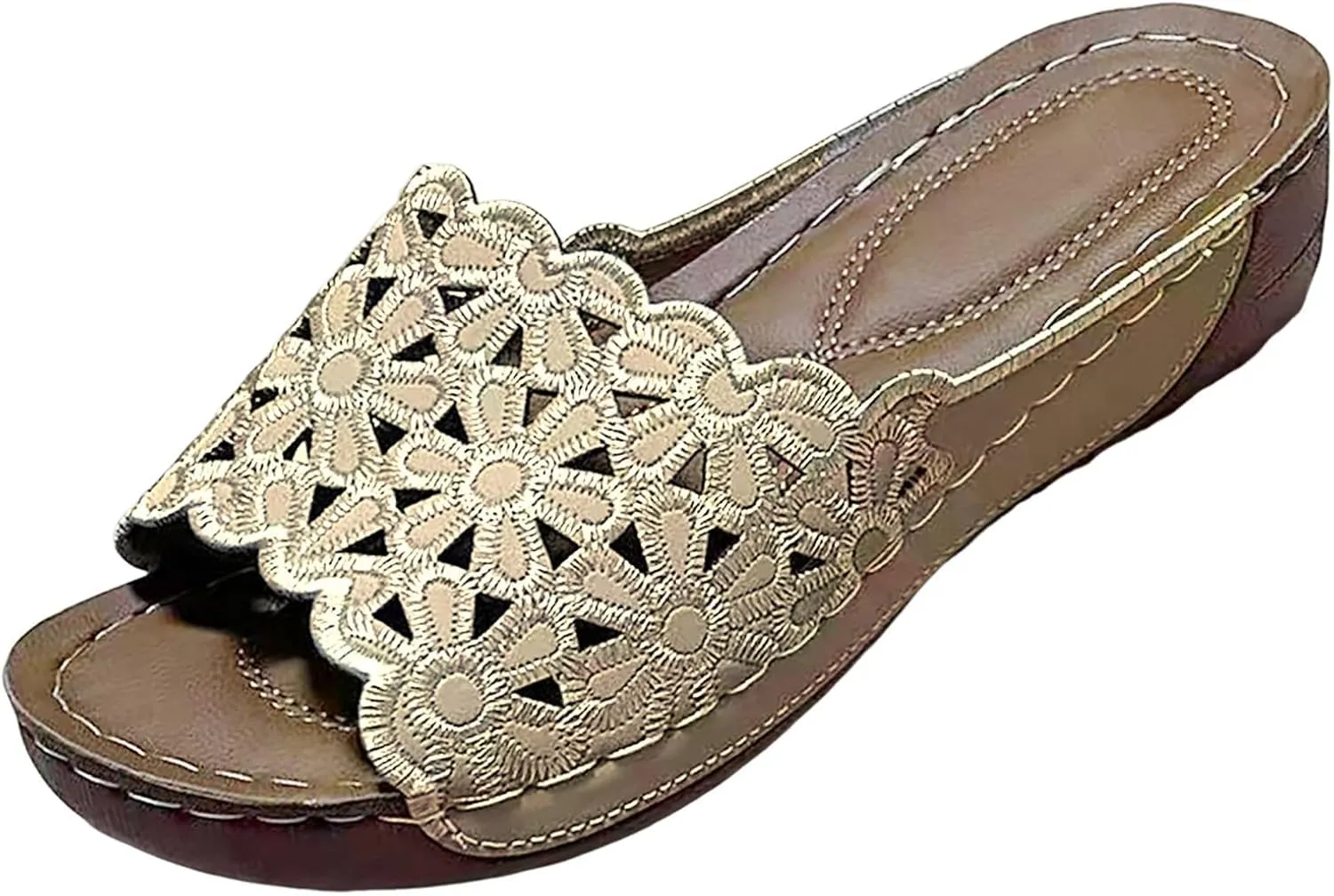 Flower Sandals for Women Arch Support Slides Comfortable Orthopedic Platform Sandals, Open Toe Fish Mouth Hollow Out Breathable Flats Summer Slip On Walking Shoes Slippers All Day Comfort