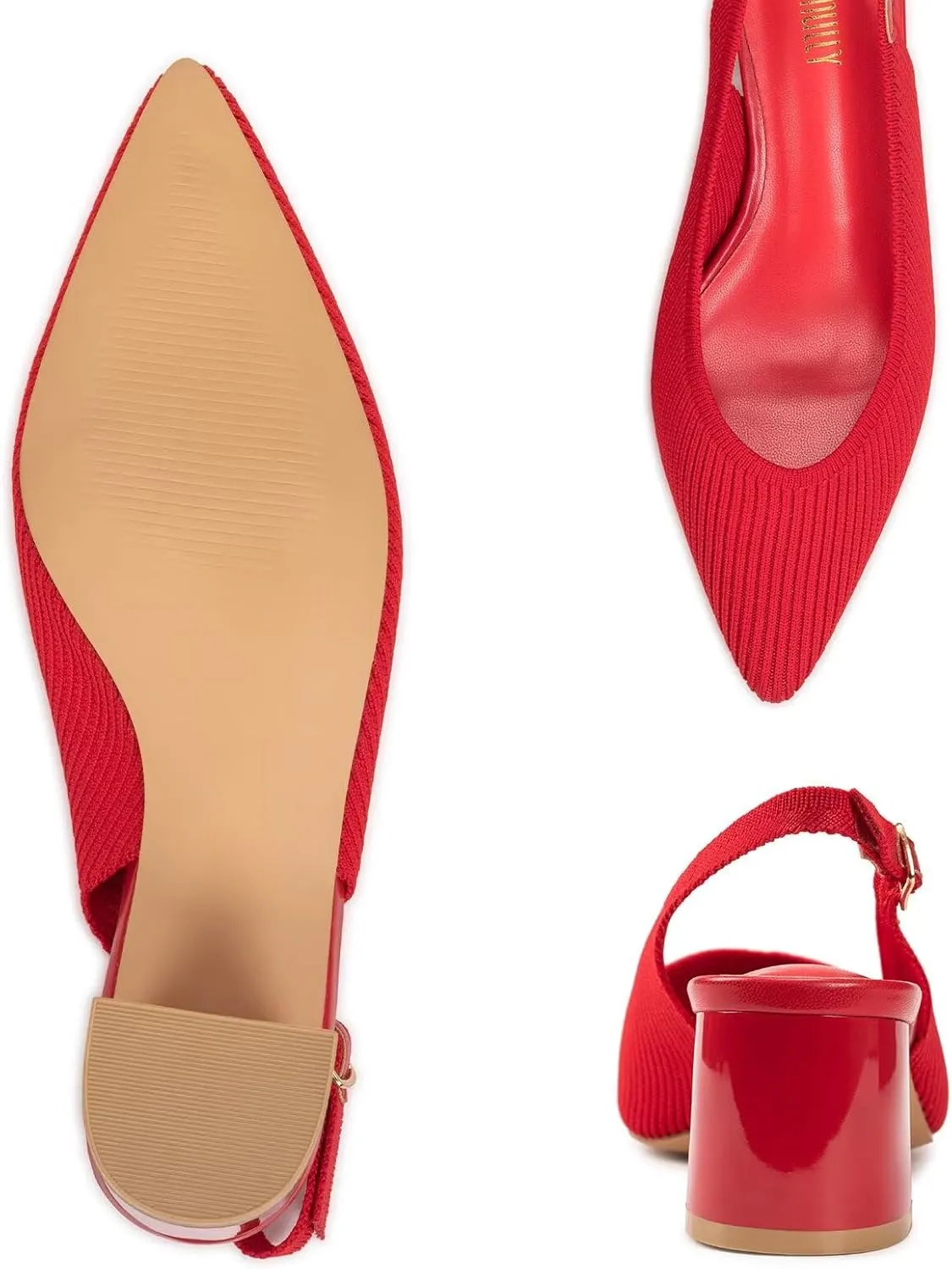 Frank Mully Women's Slingback Heels Pointed Toe Work Pumps Comfortable Chunky Pumps Closed Toe Stylish Dressy Shoes