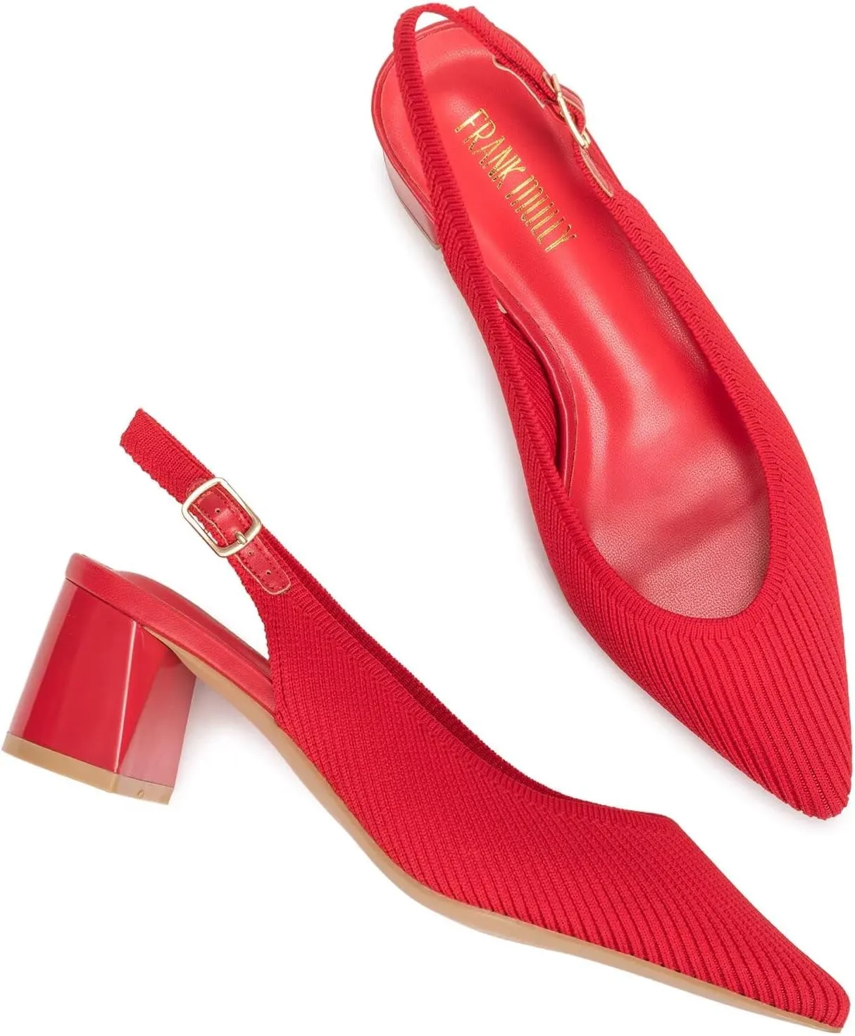 Frank Mully Women's Slingback Heels Pointed Toe Work Pumps Comfortable Chunky Pumps Closed Toe Stylish Dressy Shoes