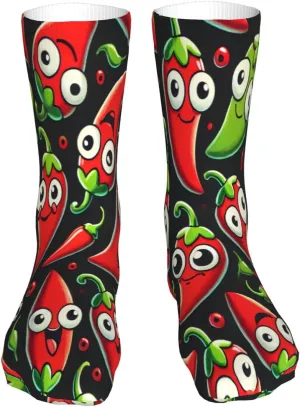 Funny Novelty Cotton Crew Socks Chili Cheer Red Peppers Vegan Soft Ankle Athletic Socks