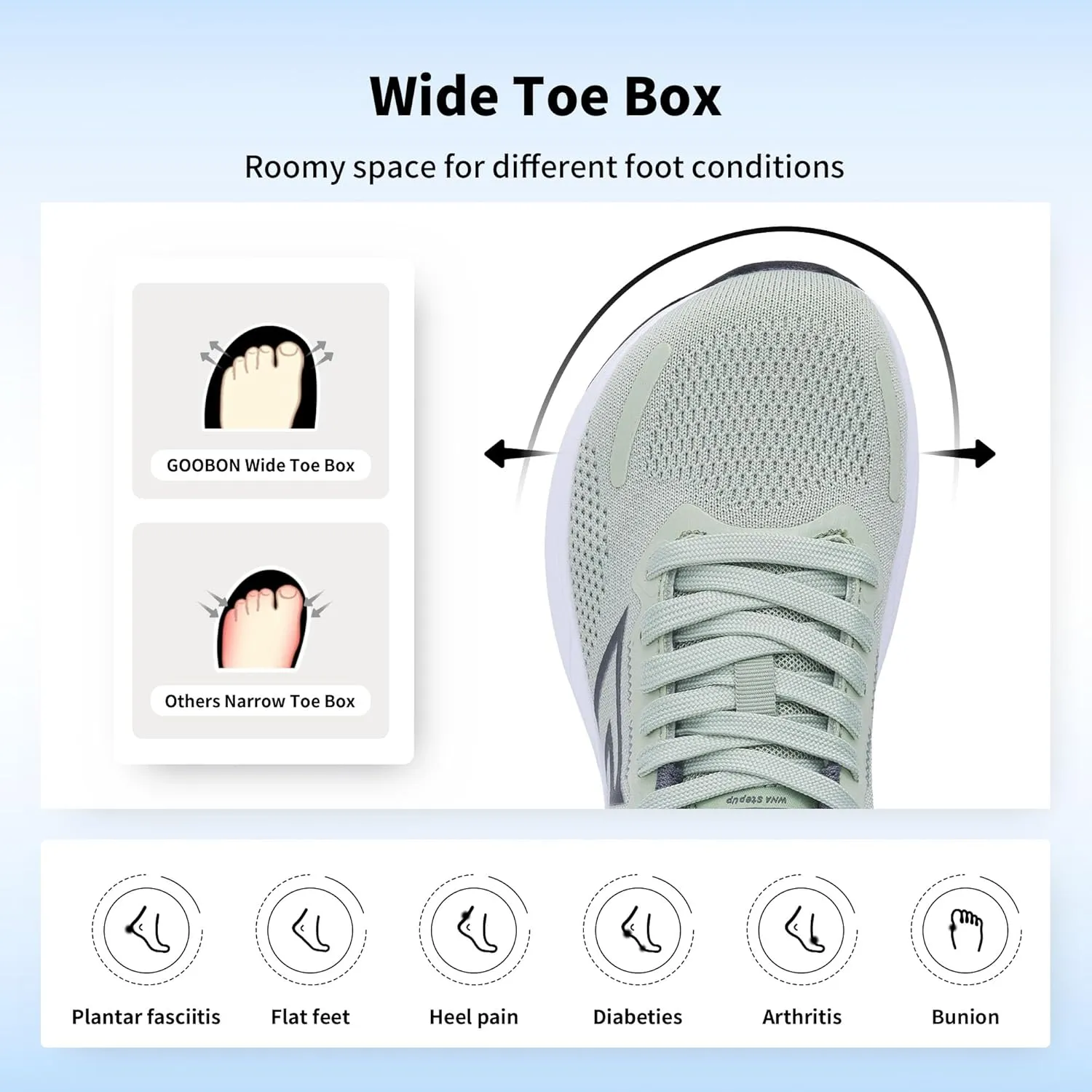 GOOBON Wide Toe Box Running Shoes Women Air Walking Sneakers Wide Width Tennis Athletic Shoes