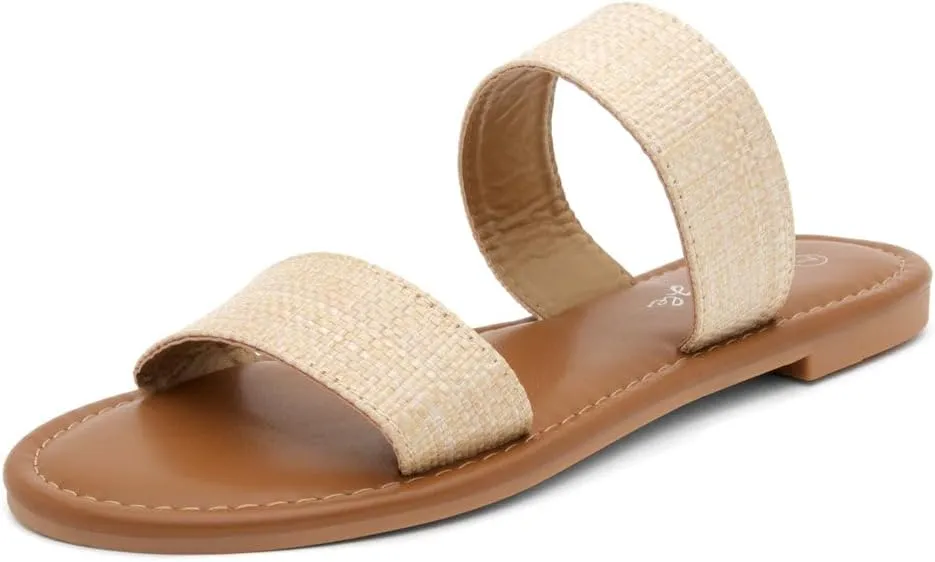 Herstyle Womens Flat Sandals  Two Strap Comfortable Slides with Memory Foam, Trendy 2025 Summer Sandals, Lightweight Slip-On Open Toe Dressy & Casual Slippers for Women