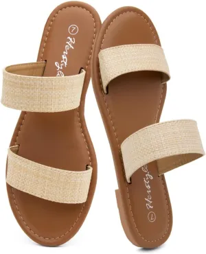 Herstyle Womens Flat Sandals  Two Strap Comfortable Slides with Memory Foam, Trendy 2025 Summer Sandals, Lightweight Slip-On Open Toe Dressy & Casual Slippers for Women