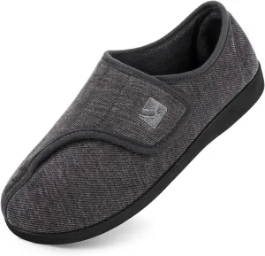 HomeTop Men's Adjustable Chenille Slippers Wide Soft Comfy Non-slip Indoor House Shoes