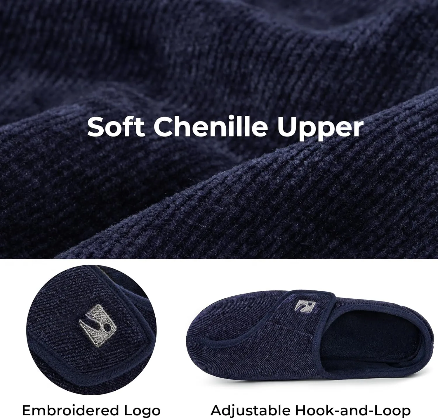 HomeTop Men's Adjustable Chenille Slippers Wide Soft Comfy Non-slip Indoor House Shoes