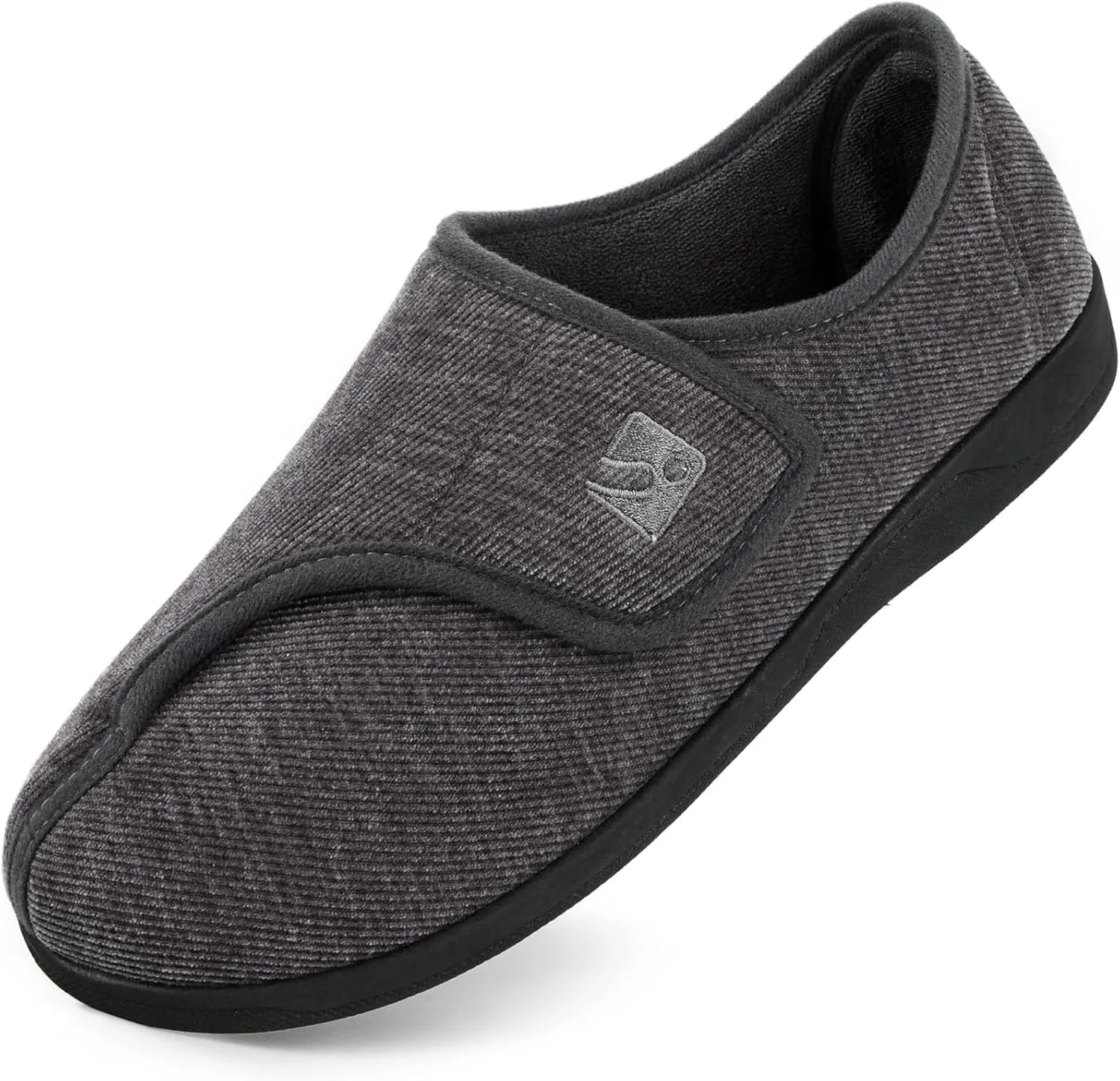 HomeTop Men's Adjustable Chenille Slippers Wide Soft Comfy Non-slip Indoor House Shoes