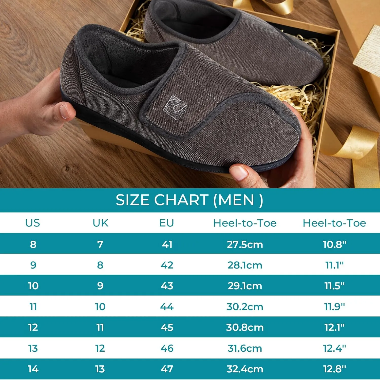 HomeTop Men's Adjustable Chenille Slippers Wide Soft Comfy Non-slip Indoor House Shoes