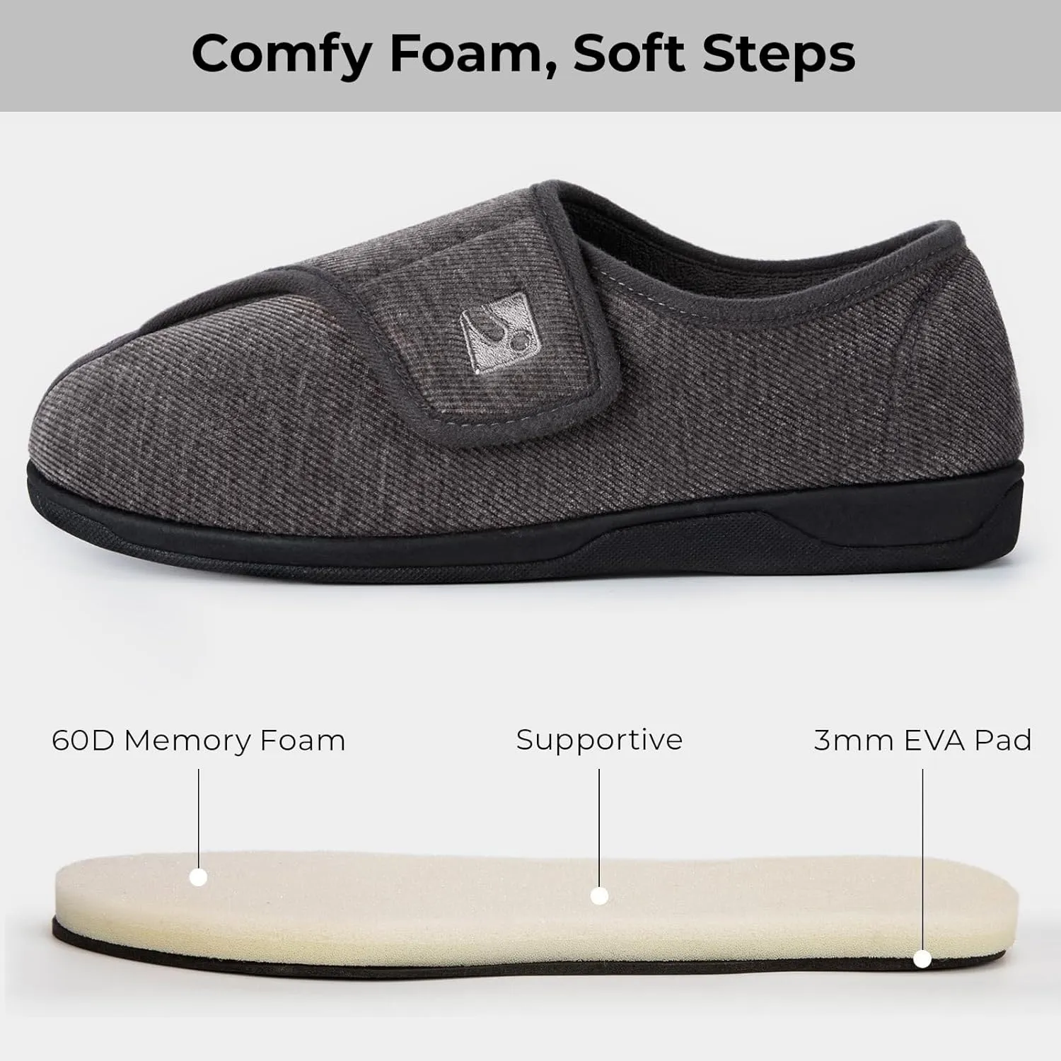 HomeTop Men's Adjustable Chenille Slippers Wide Soft Comfy Non-slip Indoor House Shoes