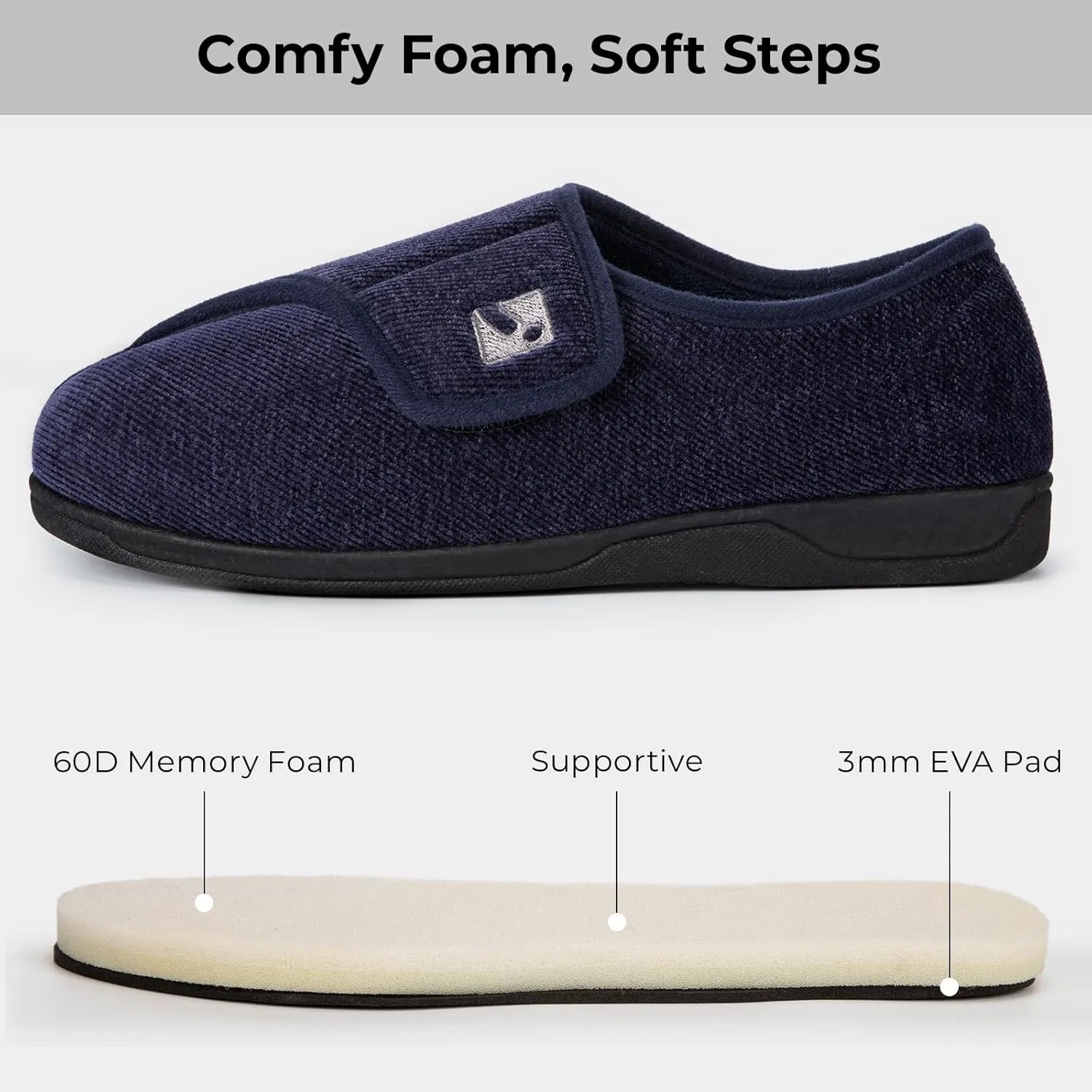 HomeTop Men's Adjustable Chenille Slippers Wide Soft Comfy Non-slip Indoor House Shoes