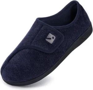 HomeTop Men's Adjustable Chenille Slippers Wide Soft Comfy Non-slip Indoor House Shoes