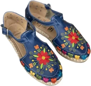 Huaraches Flat Sandals Women Girls Cute Closed Toes Breathable Leather Non Slip Sandals Slip on Comfortable Soft Sole Waterproof Summer Dress Shoes T-strap Blue Sunflower Beach Shower Cruise Vacation