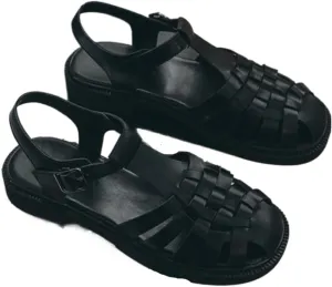 Huaraches Heel Sandals Women Girls Cute Slingback Closed Toes Breathable Leather Non Slip Platform Sandals Slip on Comfort Soft Sole Waterproof Summer Dress Shoes T-strap Casual Walking Beach Party