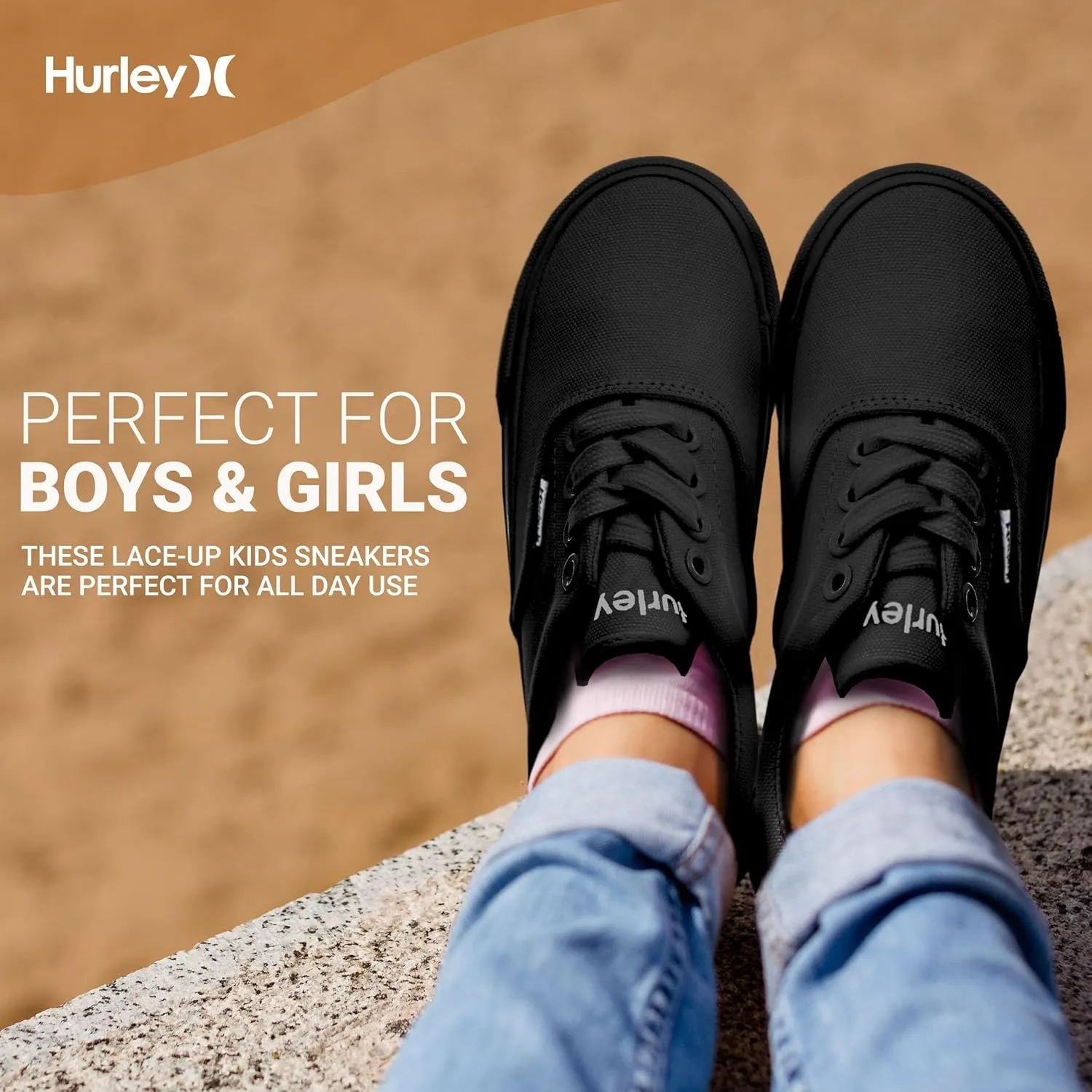 Hurley Marley Kids Lace Up Canvas Sneakers  Low Cut Skateboarding Shoes for Kids, Sports Shoes for Boys and Girls
