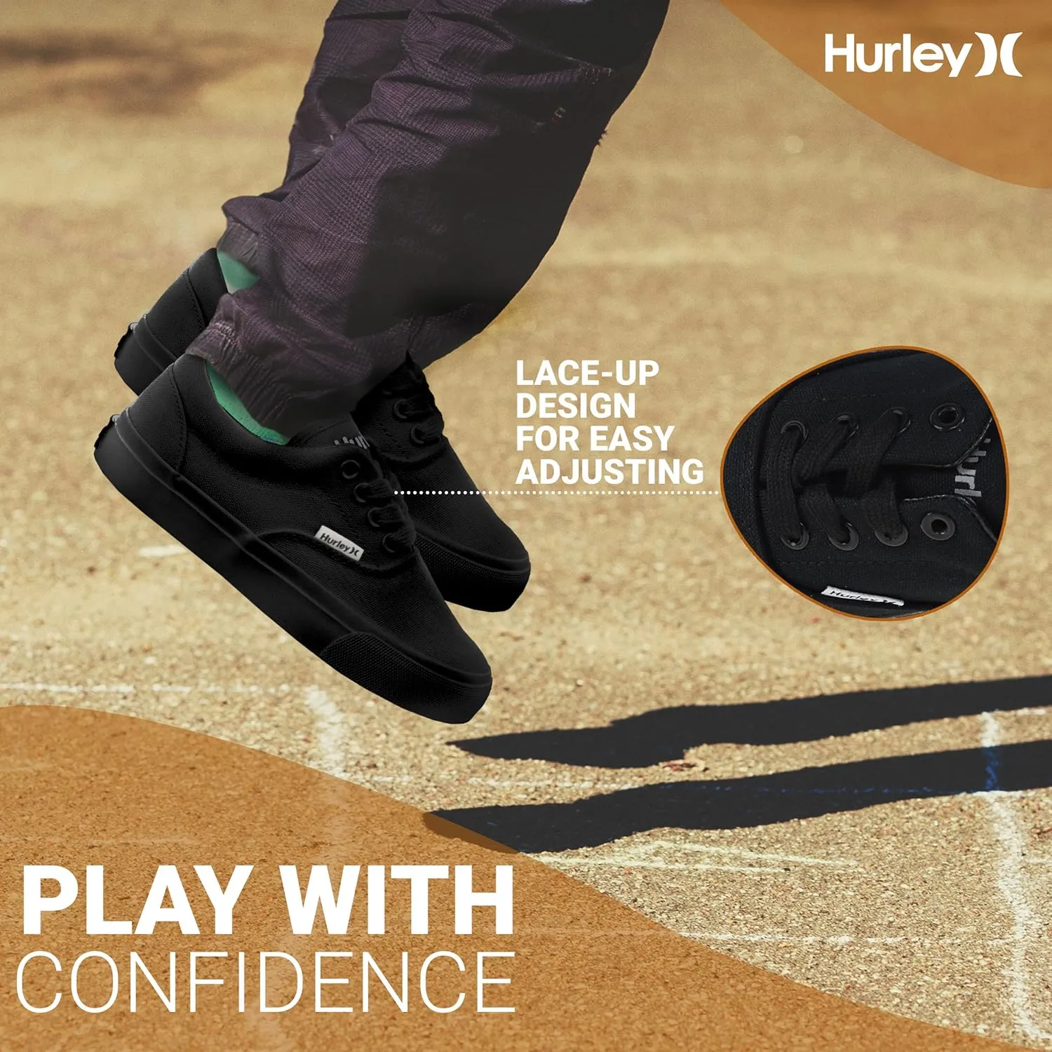 Hurley Marley Kids Lace Up Canvas Sneakers  Low Cut Skateboarding Shoes for Kids, Sports Shoes for Boys and Girls