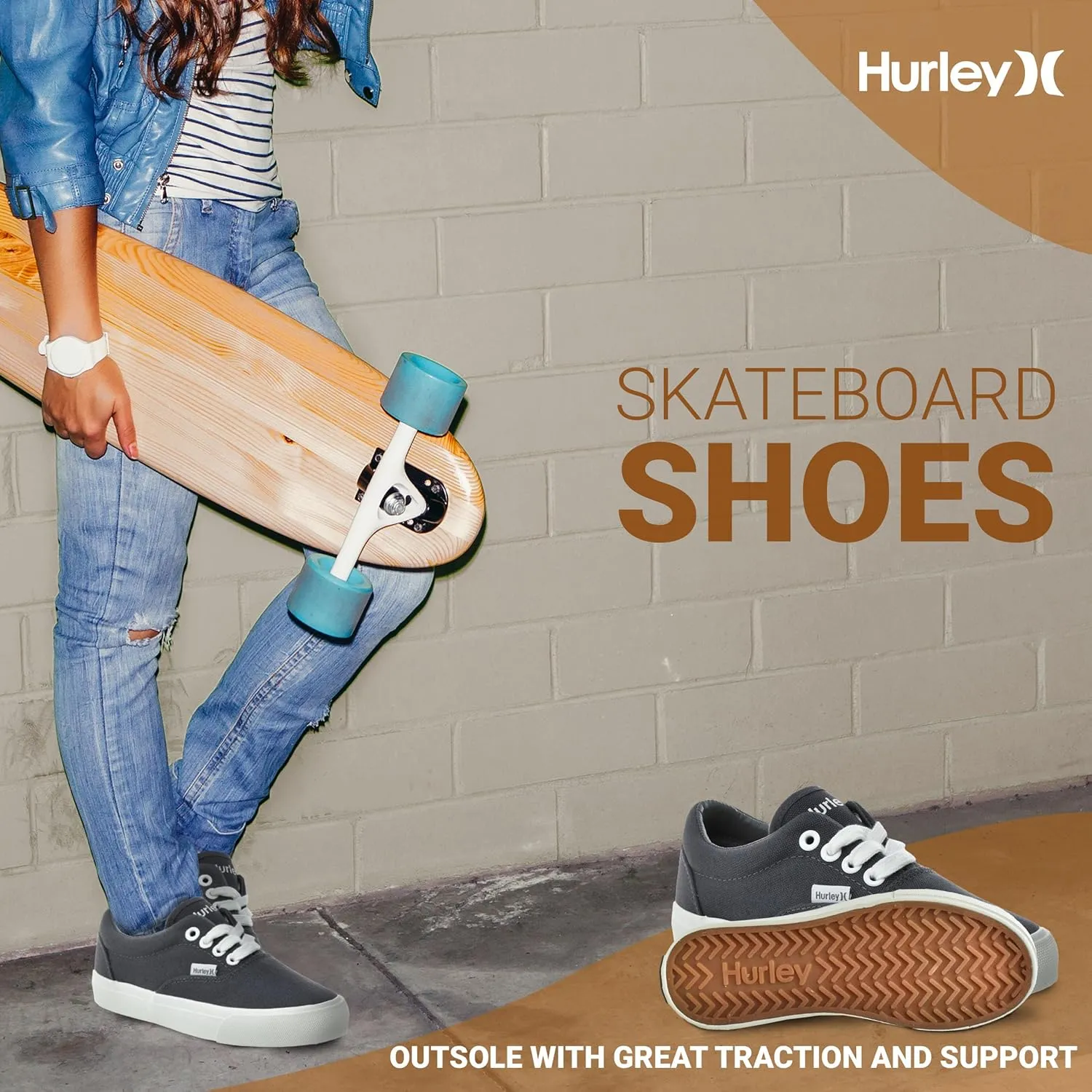Hurley Marley Kids Lace Up Canvas Sneakers  Low Cut Skateboarding Shoes for Kids, Sports Shoes for Boys and Girls