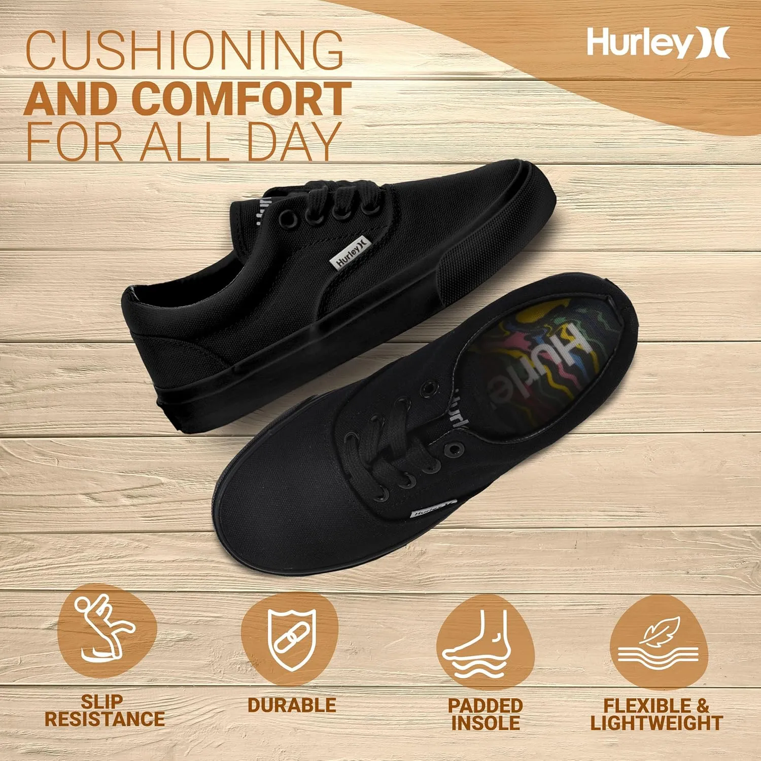 Hurley Marley Kids Lace Up Canvas Sneakers  Low Cut Skateboarding Shoes for Kids, Sports Shoes for Boys and Girls